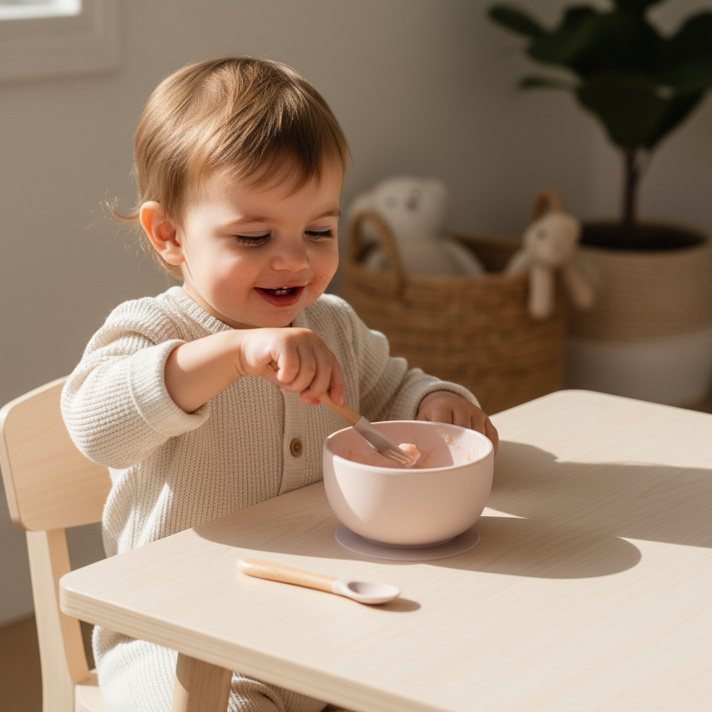 Silikonowa miseczka z przyssawką + sztućce | zestaw