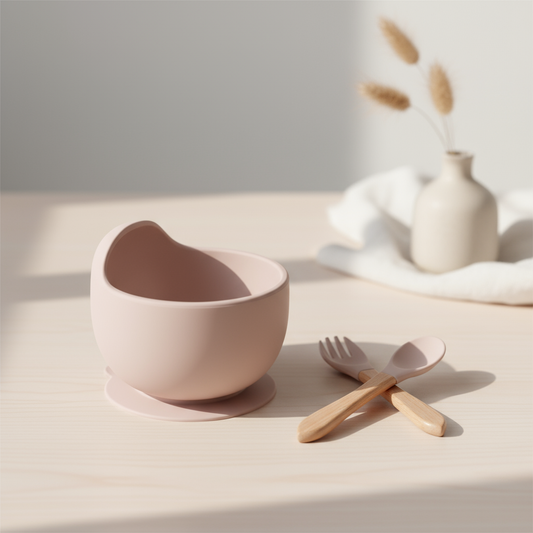 Silikonowa miseczka z przyssawką + sztućce | zestaw