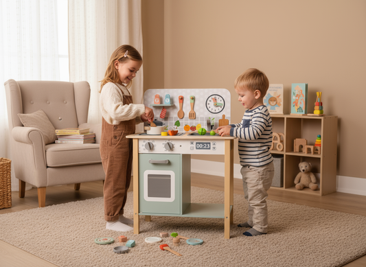 Drewniana kuchnia z akcesoriami