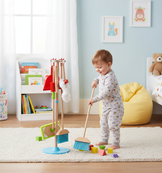 Drewniany zestaw do sprzątania dla dzieci
