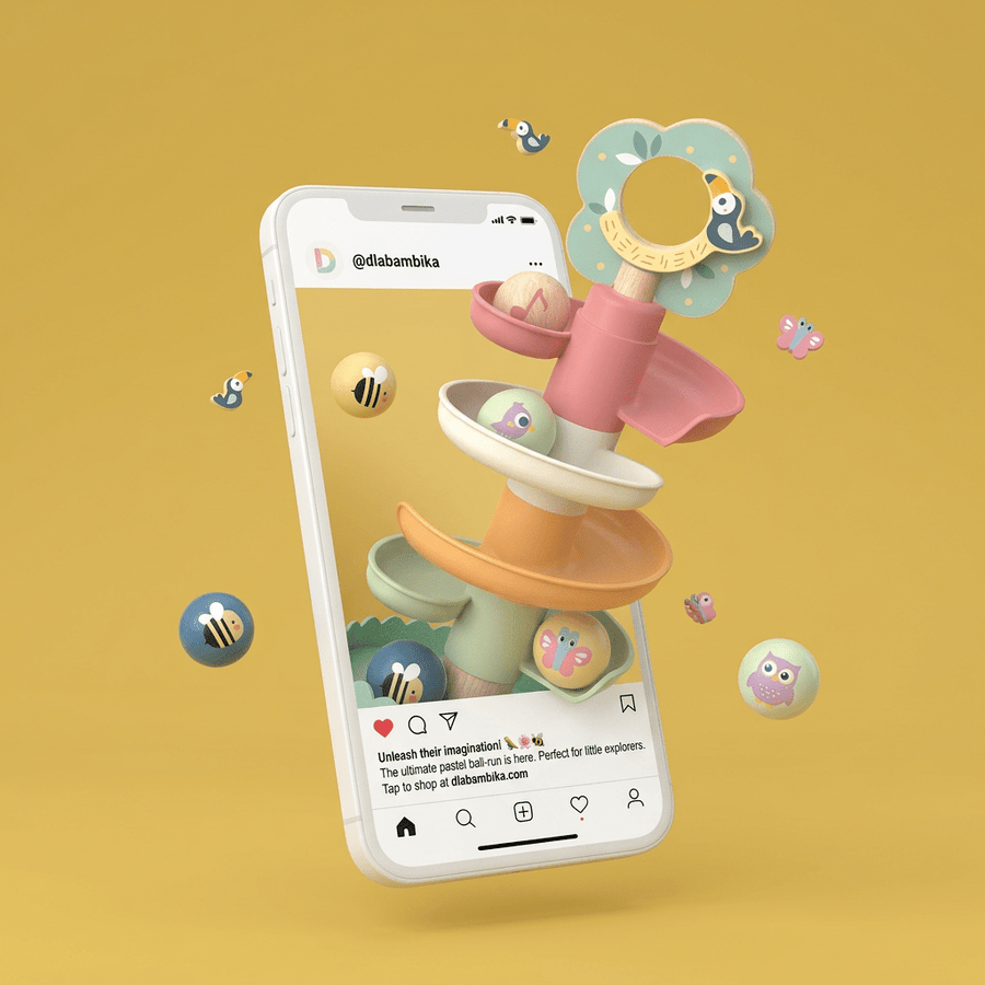Blossom Ball Run – Pastelowy Drewniany Kulodrom — widok z boku | dlaBambika