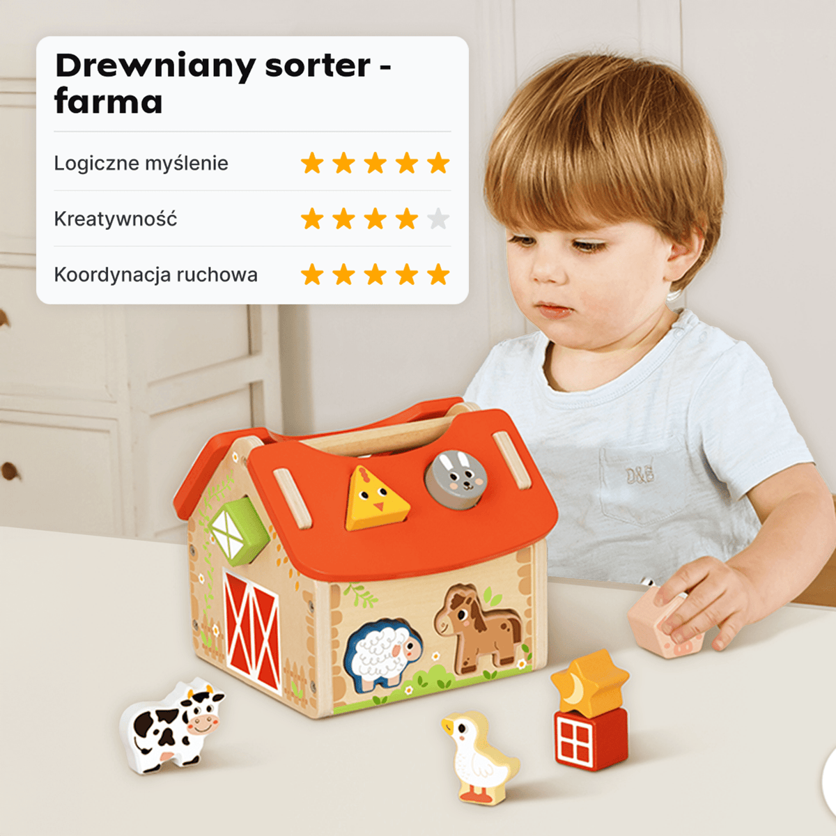 Drewniana Farma Sorter dla Dzieci — szczegóły | dlaBambika