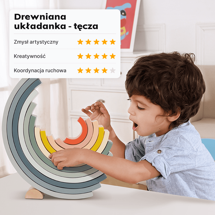 Drewniana układanka montessori - tęcza — widok z boku | dlaBambika