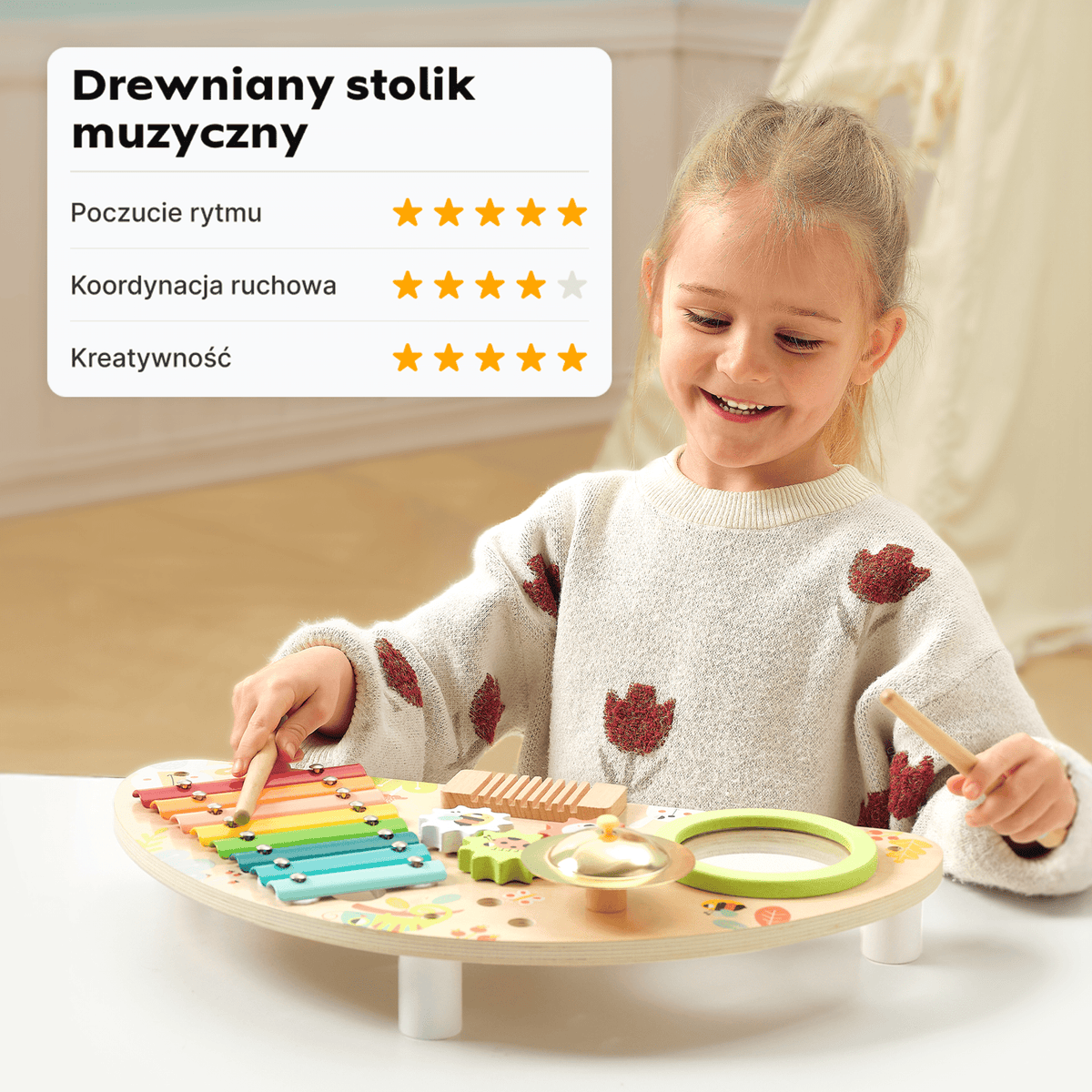 Drewniany Stolik Muzyczny, Edukacyjny — szczegóły | dlaBambika