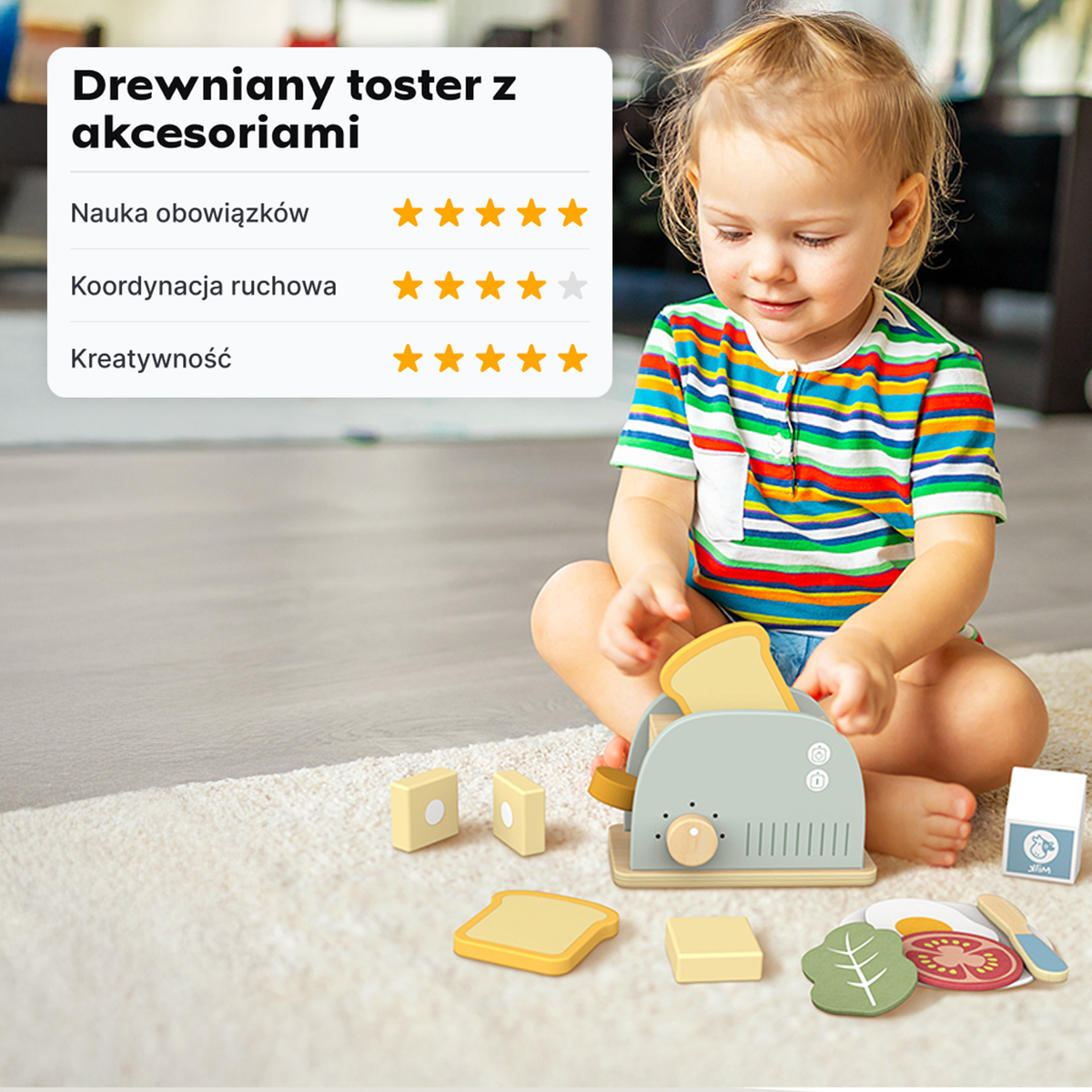 Drewniany toster z akcesoriami — szczegóły | dlaBambika