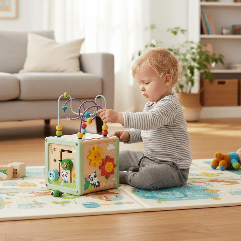 Dziecko bawi się kostką edukacyjną EduCube | dlaBambika