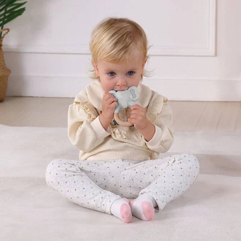 Silikonowo-Drewniany Gryzak - Słonik ComfortGrip