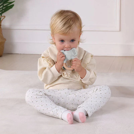 Silikonowo-Drewniany Gryzak - Słonik ComfortGrip