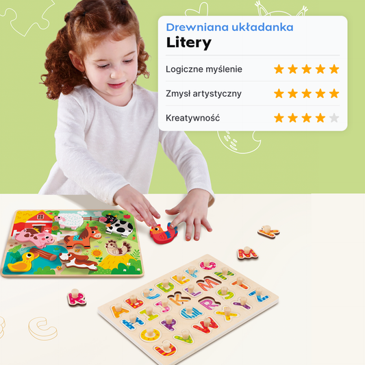 Drewniana układanka puzzle - literki Powodzenie