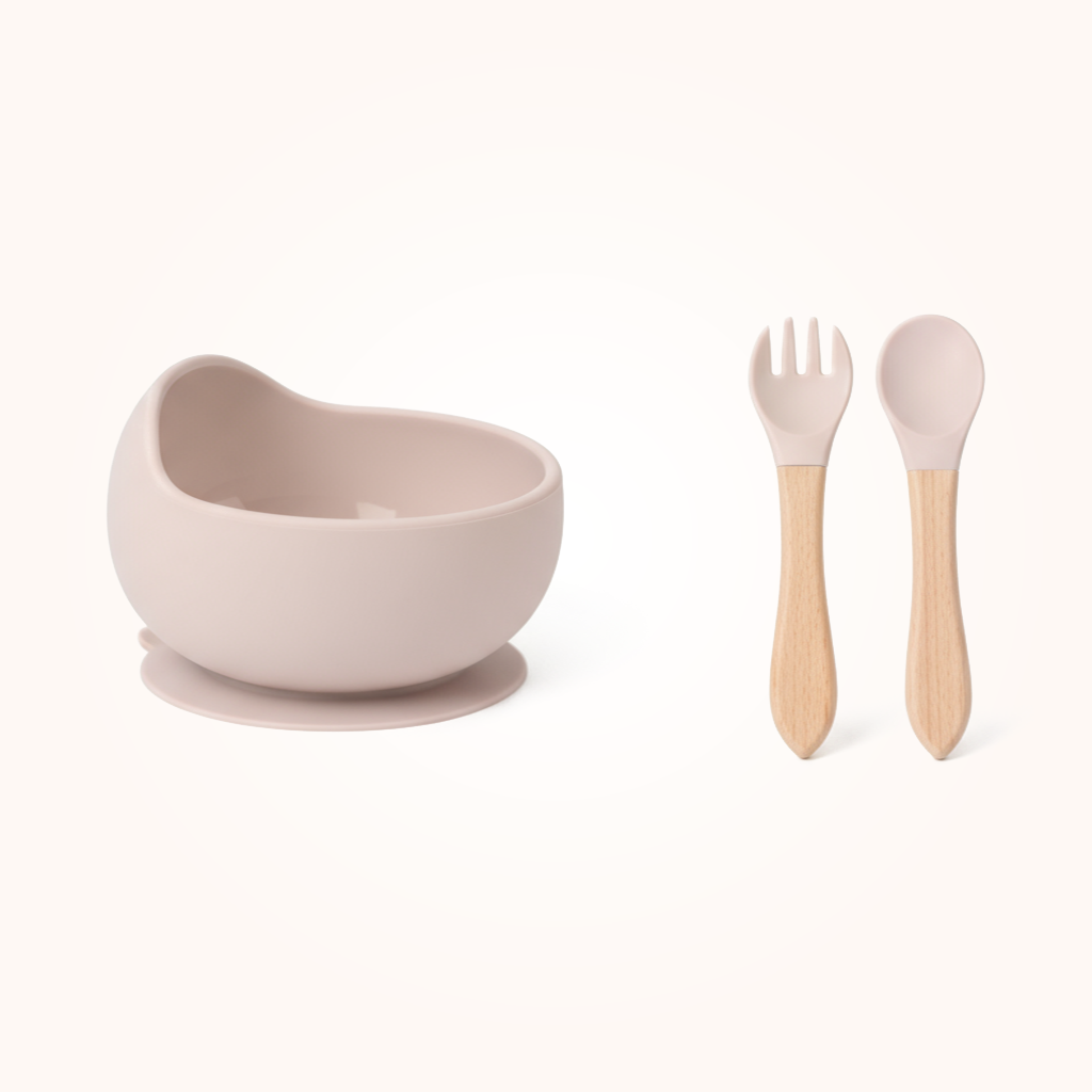 Silikonowa miseczka z przyssawką + sztućce | zestaw