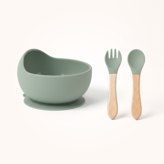 Silikonowa miseczka z przyssawką + sztućce | zestaw